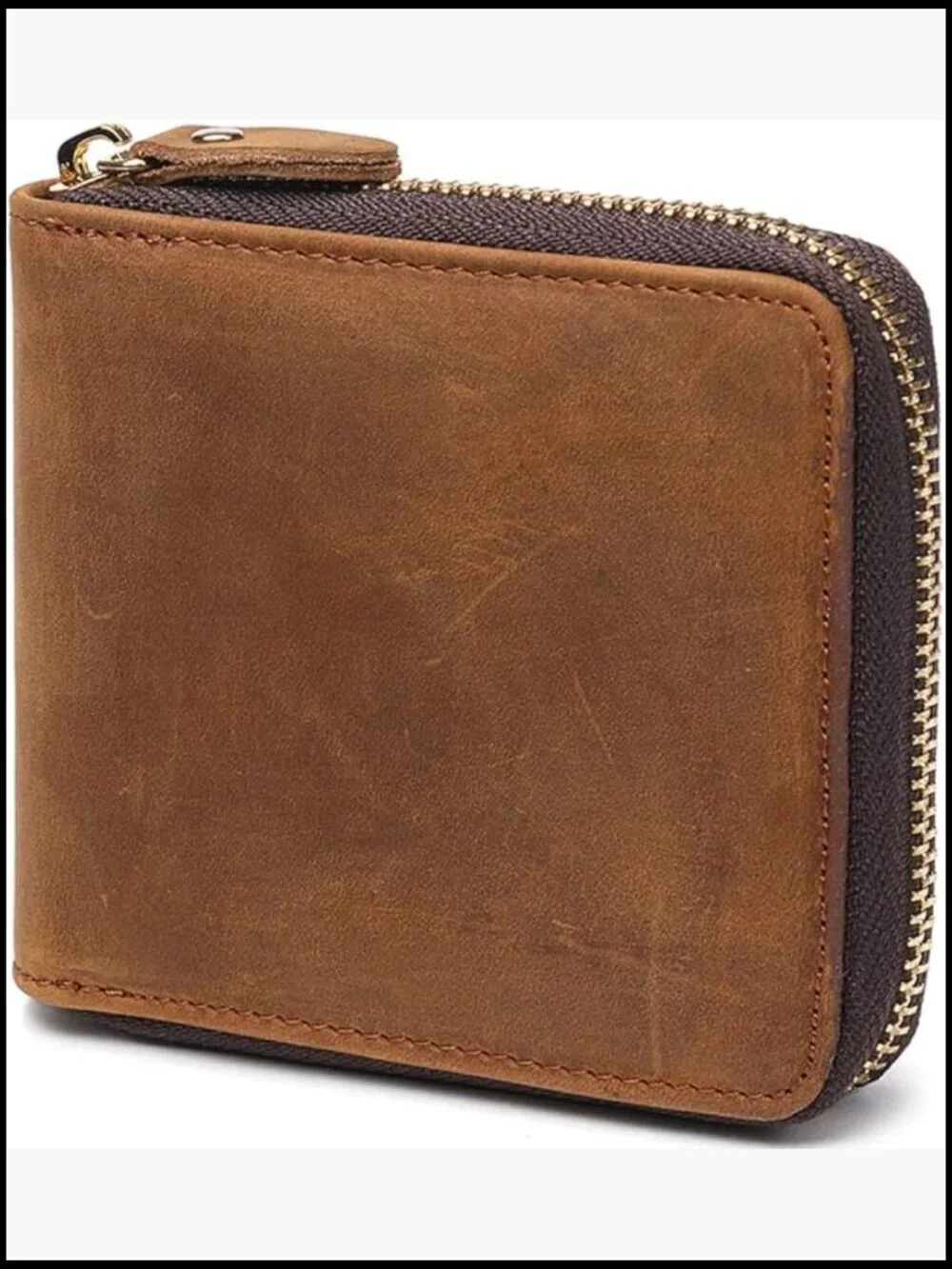Genuine Leather RFID Blocking Bifold Wallet with Zipper Compact Secure Fit